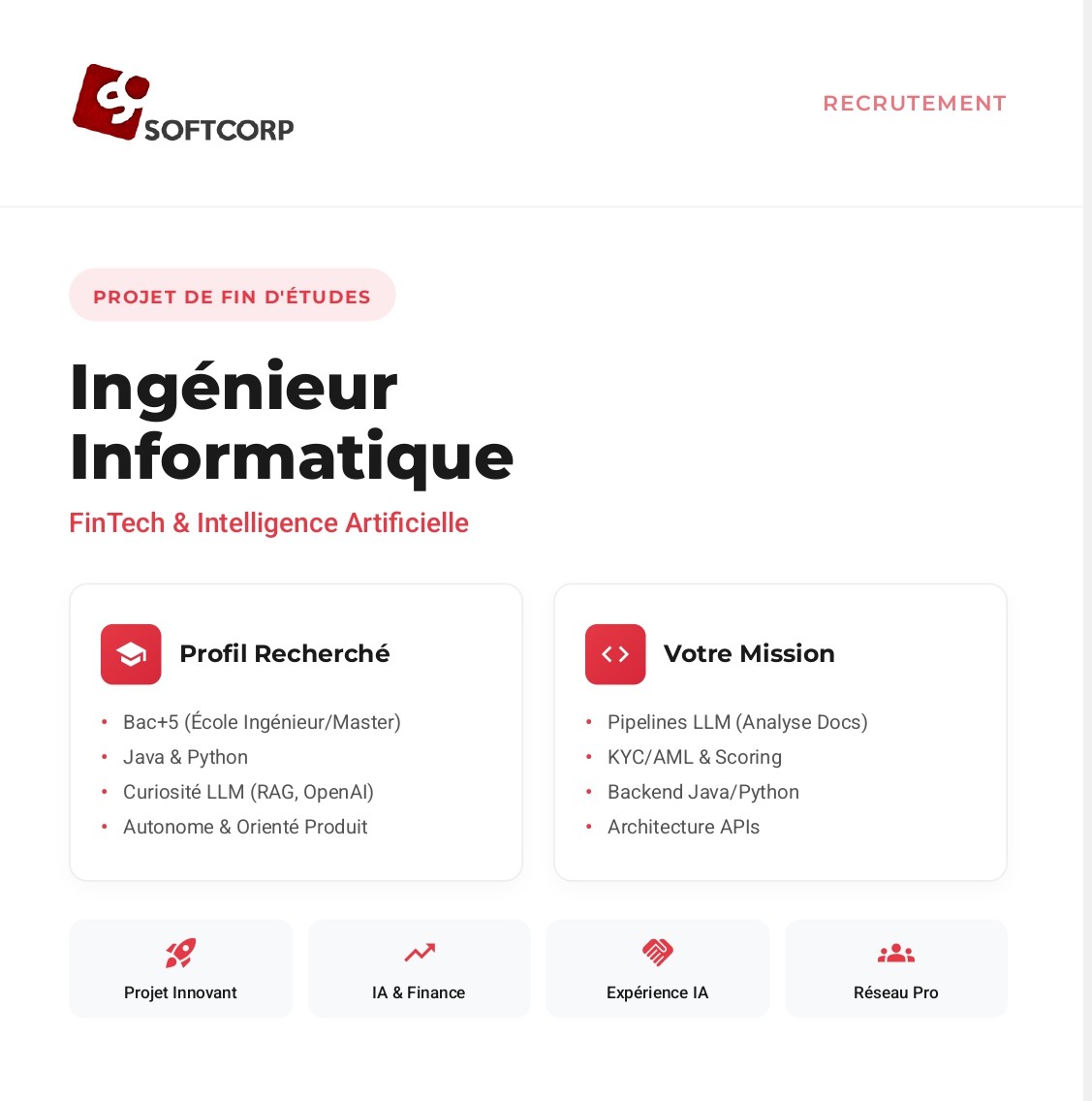 Offre de Stage PFE – Ingénieur Informatique FinTech & IA